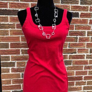 Nomi Red Ribbed Maxi Dress Side Stripe Made in Canada M